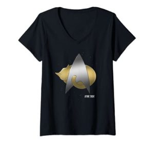 Womens Star Trek Next Generation Kitty Cat Logo V-Neck T-Shirt