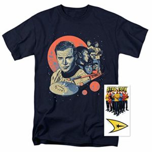 Star Trek Illustrated Crew Classic TV Show T Shirt & Stickers (Large) Navy