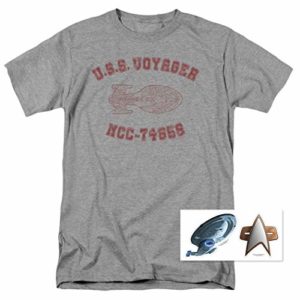 Star Trek USS Voyager Distressed Retro T Shirt & Stickers (Large) Athletic Heather