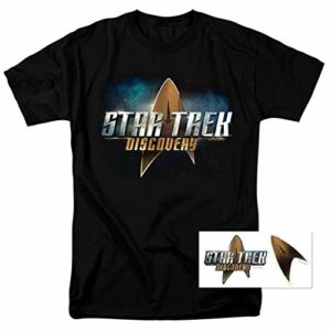 Popfunk Star Trek Discovery Logo T Shirt & Stickers (XXXX-Large) Black