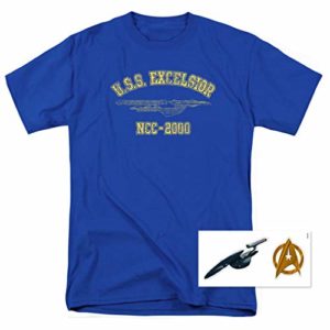 Popfunk Star Trek III: The Search for Spock U.S.S. Excelsior Athletic T Shirt & Stickers (XX-Large) Royal Blue