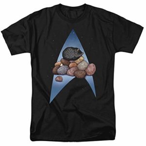 Star Trek T-Shirt Logo Cat Nap Pile Up Black Tee, Small