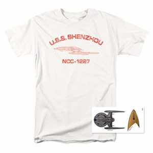 Popfunk Star Trek: Discovery U.S.S. Shenzhou Athletic T Shirt & Stickers (Large) White