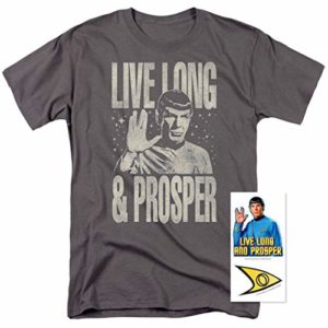 Popfunk Star Trek Live Long & Prosper T Shirt & Stickers (Large) Charcoal