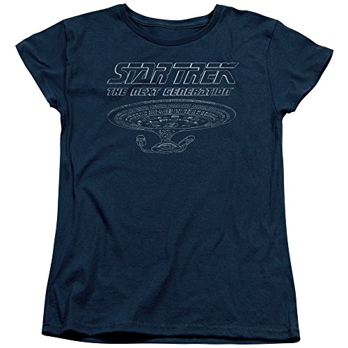 Trevco Star Trek TNG Enterprise Women’s T Shirt, Large Navy