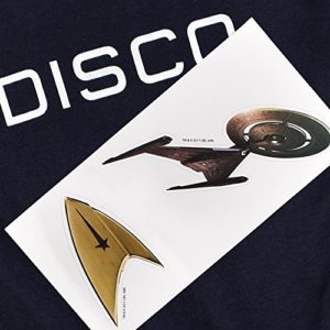 Popfunk Classic Star Trek Discovery Disco Cosplay Teen Juniors Womens Premium Cotton Cap Sleeve Graphic T-Shirt (X-Large) Navy