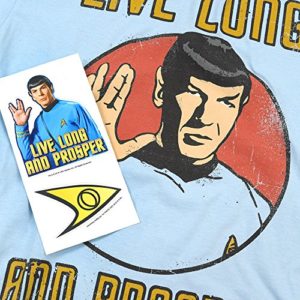 Popfunk Star Trek Spock Live Long and Prosper T Shirt w/Stickers (XX-Large) Light Blue